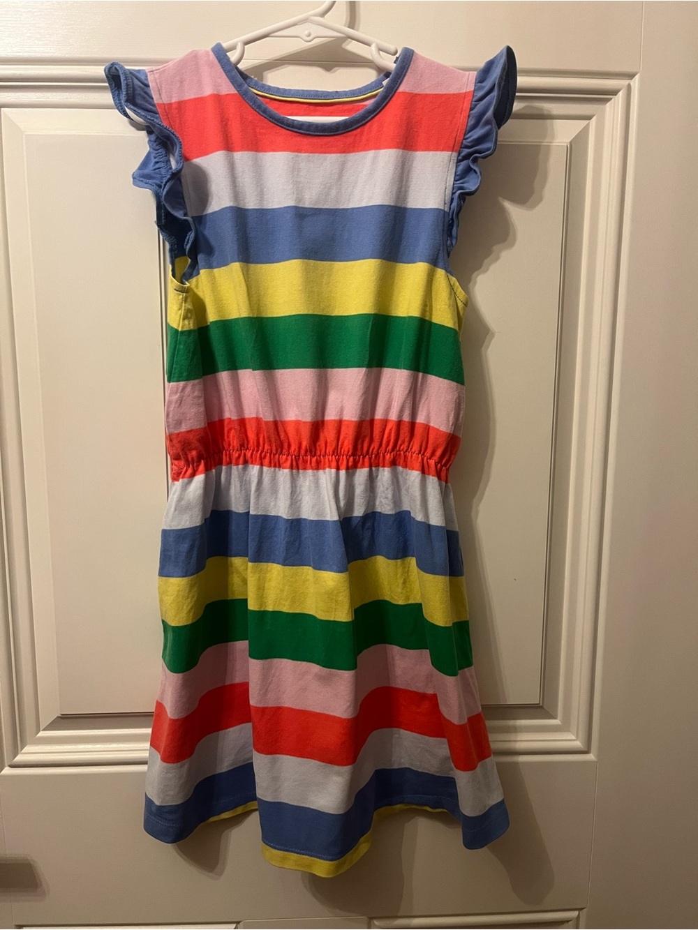 Mini Boden Multicolor Rainbow Stripe Ruffle-Sleeve Dress size 8/9